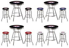 MLB 5PC Black Bar Table Swivel Seats Colored Vinyl Team Logo Decals Glass Option