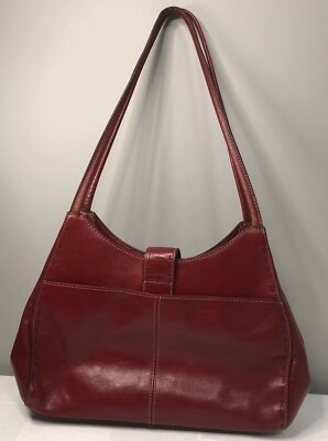 Vintage Fossil Red Shoulder Double Strap Leather Handbag VGC Rare To Find