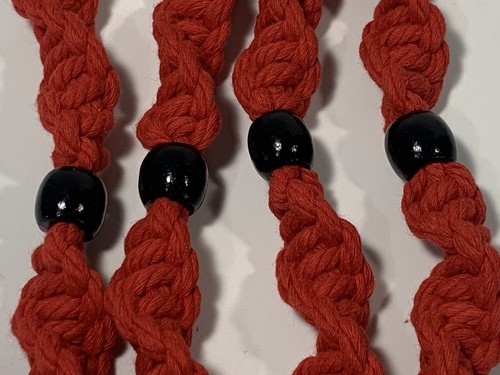 Macrame Handmade Plant Hanger 51” Long Bohemian Boho Decor Red & Black NEW - Picture 12 of 16