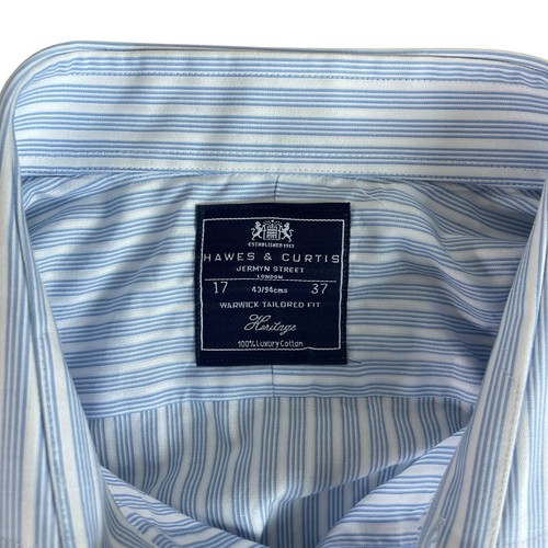 NEW Hawes & Curtis Warwick Tailored Dress Shirt 17/37 French Cuff Blue Striped - Picture 7 of 8