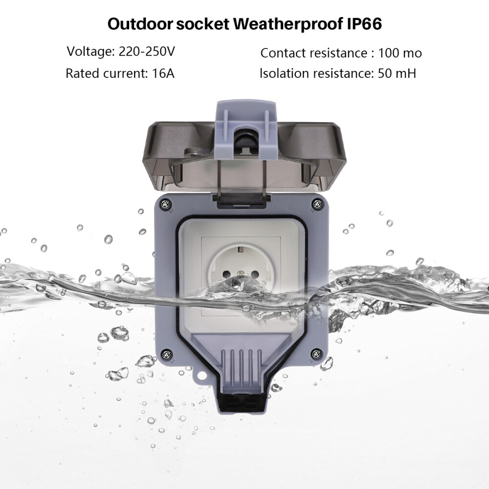 Außensteckdose IP66 Wasserdicht - Aufputz Steckdose Für Garten, Balkon & Baustelle, 220V/16A