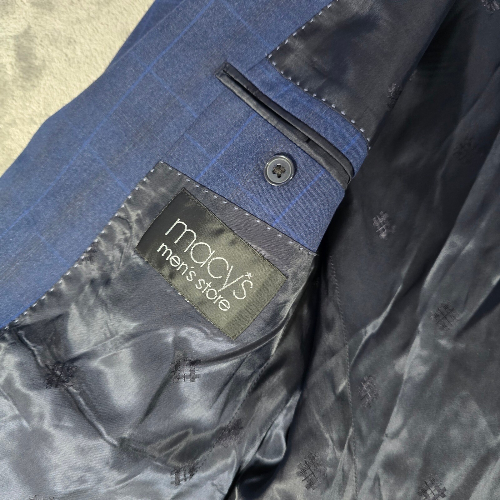 Ryan Seacrest Distinction Blue Plaid Blazer Modern Fit Sport Coat 38R