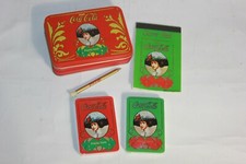 Vtg Coca Cola Playing Cards Two Decks Score Card Pencil & Matching Tin Box