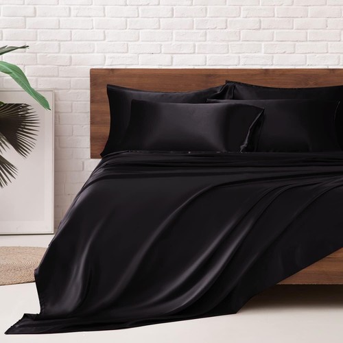 Juego de 4 sábanas de satén Queen ropa de cama suave y sedosa con bolsillo profundo de 15 pulgadas - Imagen 10 de 66
