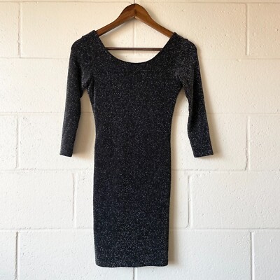 Topshop Black Sparkly Glittery Open Back Long Sleeve Bodycon Dress Women's  Sz 2 | eBay