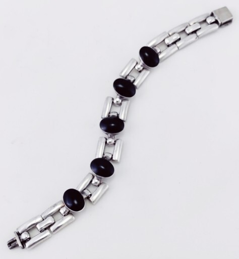 TAGLIATORE S25TAGLJHONEY340021EV808 関税送料込 Vintage Taxco 950 Sterling Silver & Black Onyx Necklace +