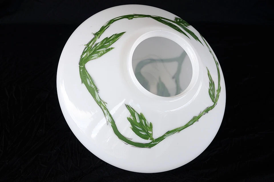 LIGHT SHADE Roses 18" SCHOOL HoUsE  HaNd Painted MiLK Glass Art Deco 1930s 1940s - Image 4 of 4