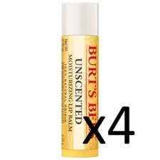 LOT OF FOUR (4) Burt's Bees Unscented Moisturizing Beeswax Lip Balm NEW SEALED