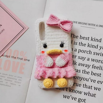 Bowknot Pink Duck DIY Knitted Phone Case Finished Handmade Customized Phone Case