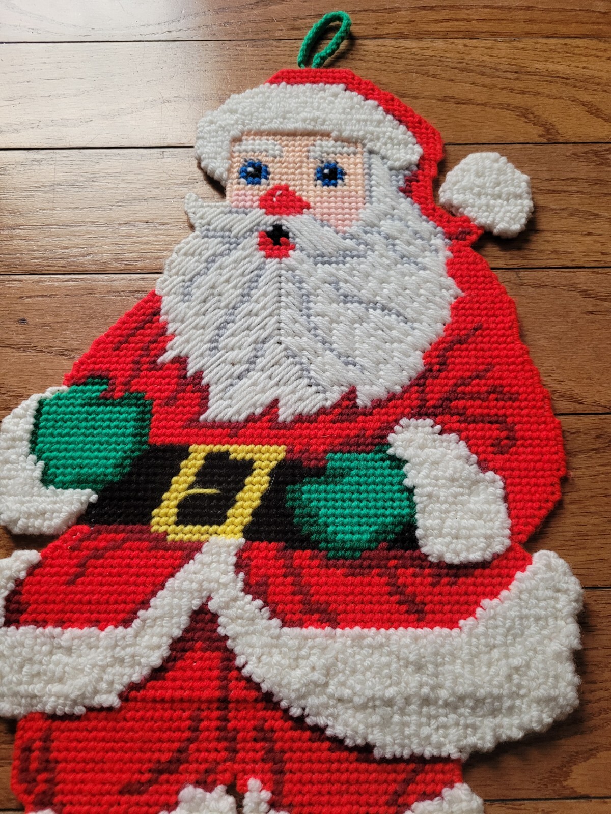 Vtg Large Santa Plastic Canvas Cross Stitch/Yarn Decor Christmas Door