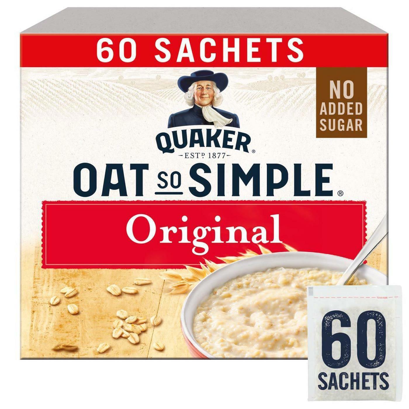 Quaker Oat So Simple Original Porridge Whole Grain - Pack of 60 Sachets x 27g