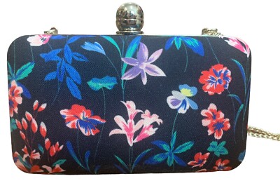 Black & Floral Hard Case Clutch / Purse with Chain Strap - Talbots (Retired)