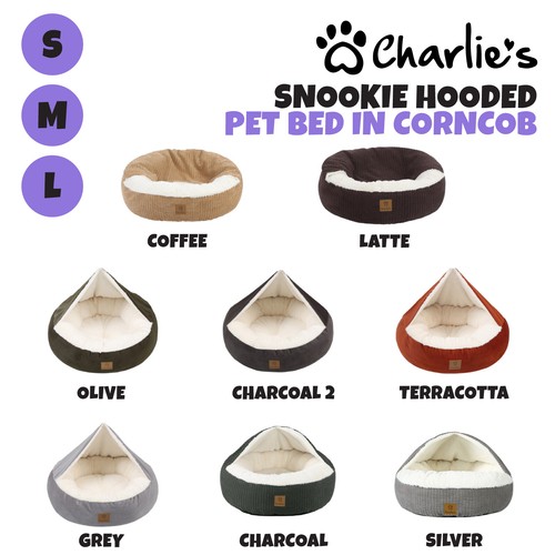 Charlie's Deluxe Hooded Pet Dog Pouch Bed Igloo Cushioned Nest Cat Dog