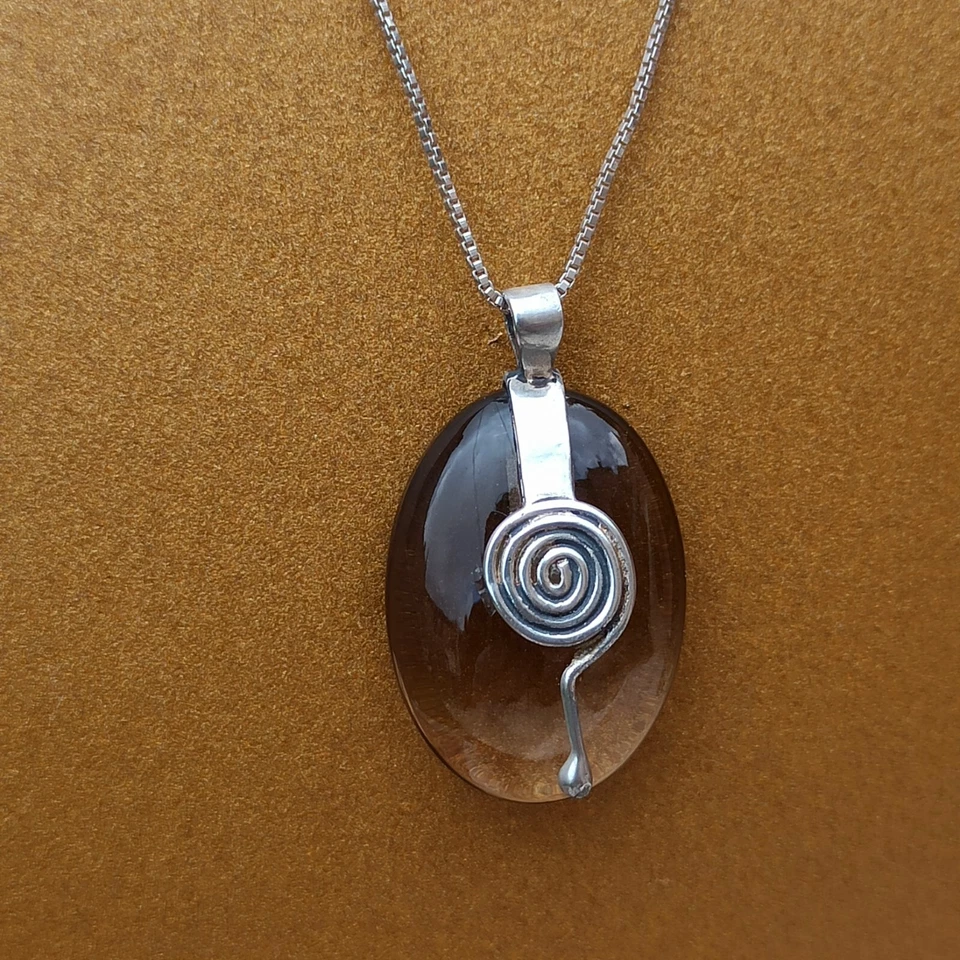 Collar Topacio Natural Vintage Arte Israelí Modernista Remolinos Plata 925 Caja de Regalo Foto 3 de 4