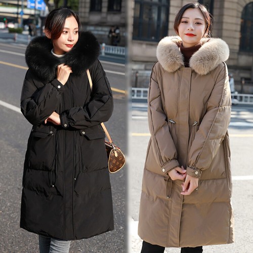 NEW Leisure Women Fur Hood Real Down Parka Mid-Long Parka Jacket Coat