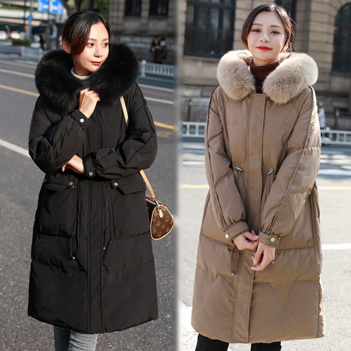 NEW Leisure Women Fur Hood Real Down Parka Mid-Long Parka Jacket Coat - Picture 1 of 26