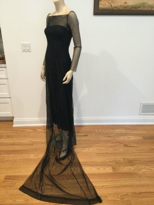 GIANNI VERSACE VINTAGE MESH SHEER BLACK MAXI DRESS