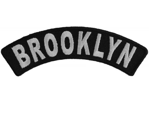 Brooklyn Biker Top Rocker Sew on Iron on Embroidered Patch 4" x 1.3/4"