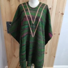 Womens M/L One Size Blanket Shawl Cape Poncho Stripes Embellishments Boho