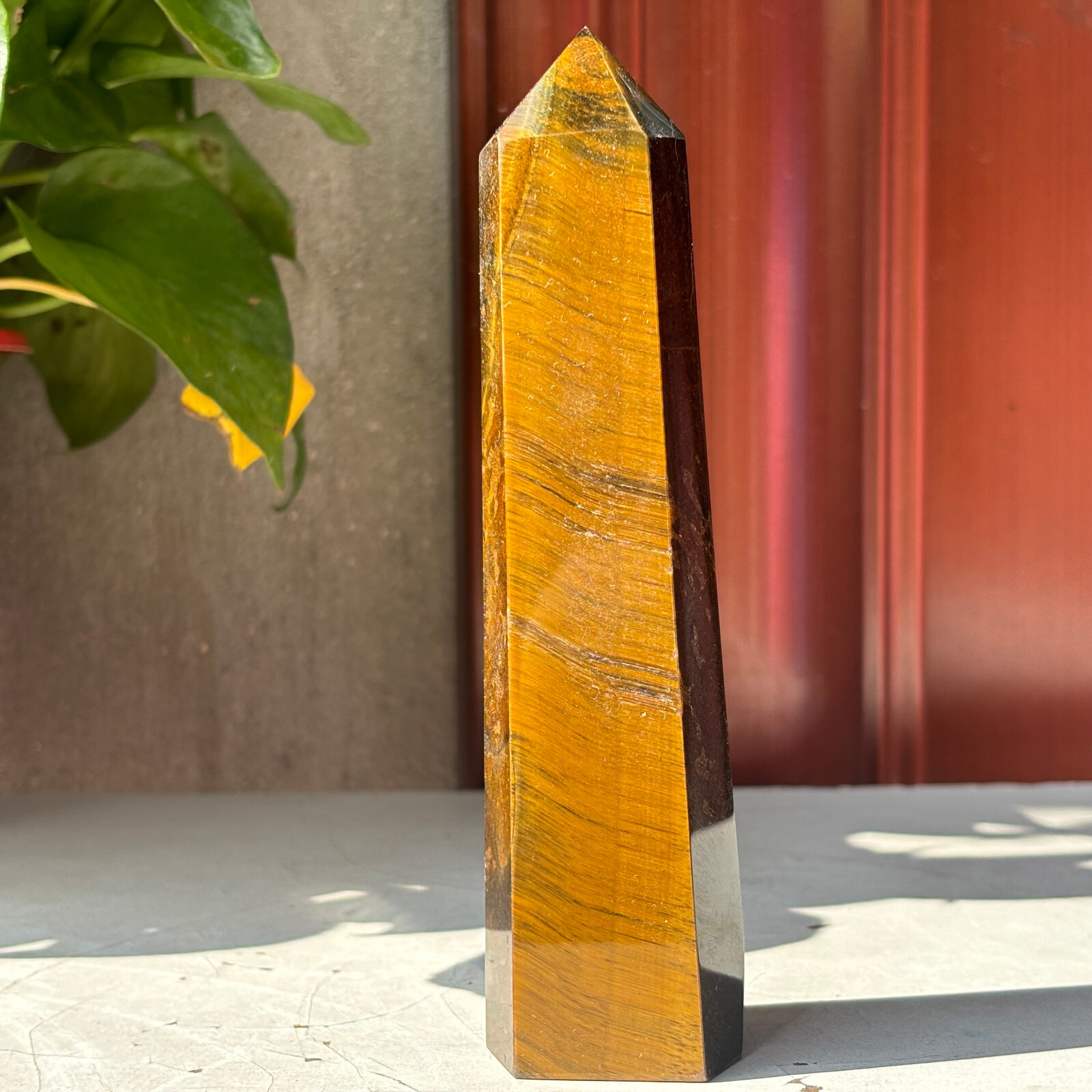 Natural Rare Tiger Eye Quartz Hexagon Tower 367g Healing Stone Crystal Mineral  