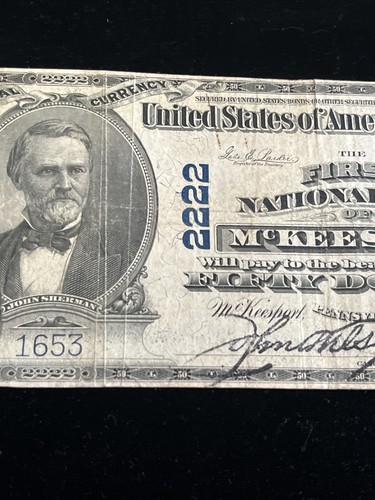 1902 $50 First National Bank McKEESPORT Pennsylvania National Currency CH #2222 - Picture 5 of 14