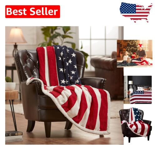 Luxurious Flag Print Sherpa Throw Blanket - Ideal Gift for Proud Americans 50x65