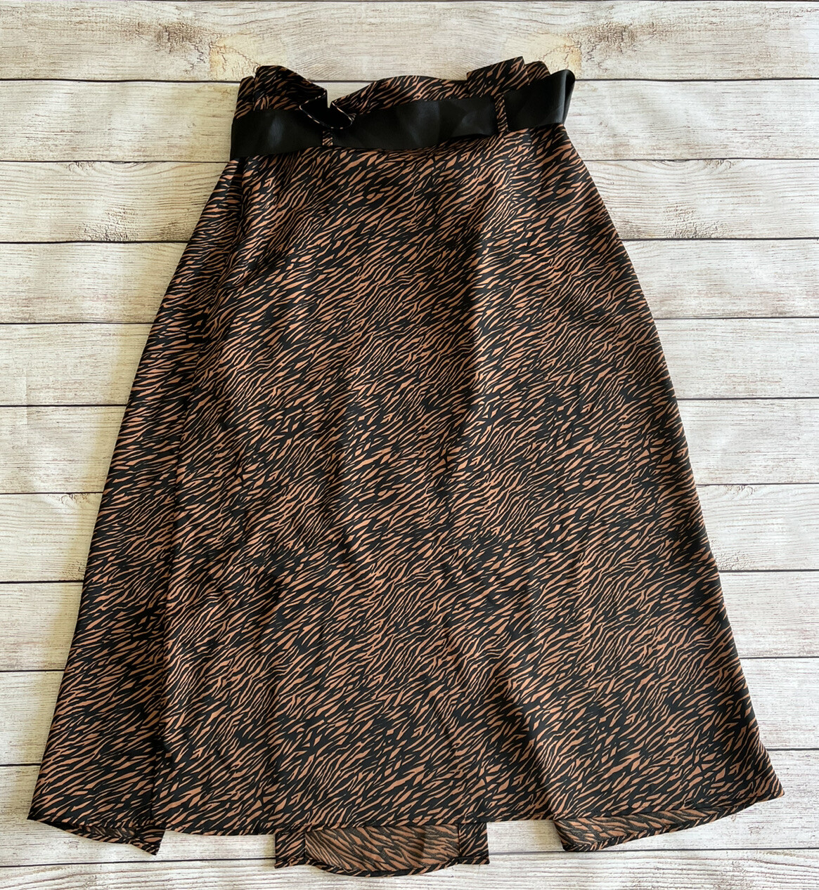 Zara Women’s Belted Midi Skirt Brown Black Front Slit… Gem