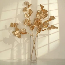2 Gold 27 in Artificial Eucalyptus LEAF Metallic Faux Greenery Stems Party Event