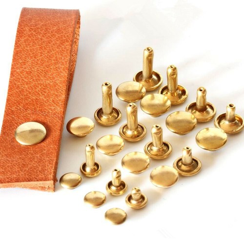 Solid Brass Double Cap Round Rivets Rapid Studs Leather Craft Flat Spike Tack - Picture 6 of 6