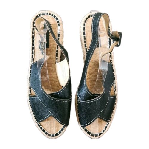 NWOB Pour La Victoire Women's Size 9 M Black Leather Olivia Espadrille Sandals
