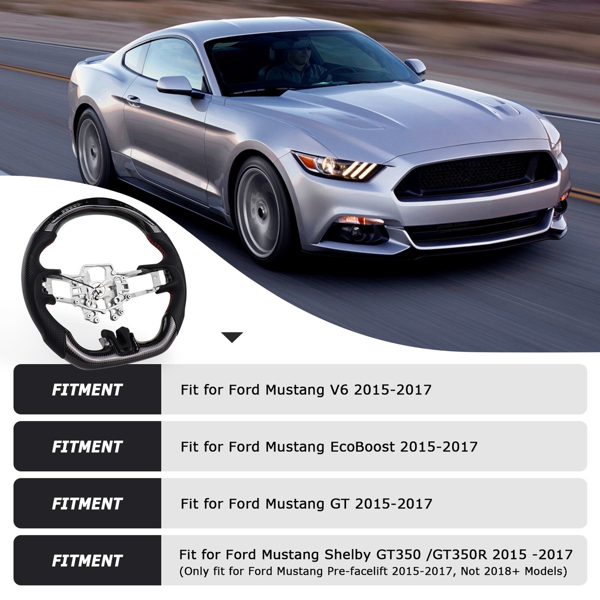 Aazon.co: EASSAFEX Real Carbon Fiber Steering Wheel For Ustang - View #7