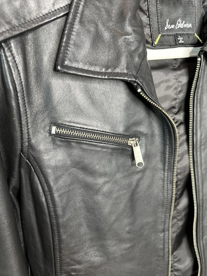 Chaqueta de motociclista Sam Edelman para mujer de cuero negro detalles con cremallera grande nueva sin etiquetas Foto 4 de 4