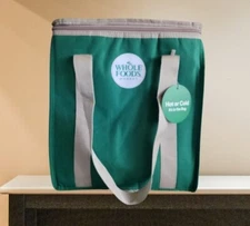 WHOLE FOODS MARKET Insulated Reusable Cooler Green Grocery Shopping Bag New 