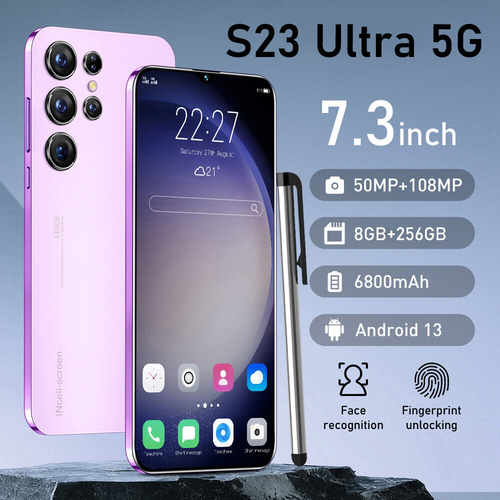 Unlocked 7.3" S23 Ultra 5G Smartphone 8Gb+256Gb Android 13 Dual Sim Mobile Phone