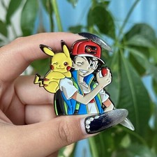 Anime Ash Ketchum  Pikachu cartoon Metal Backpack hat Pin Badge Gift