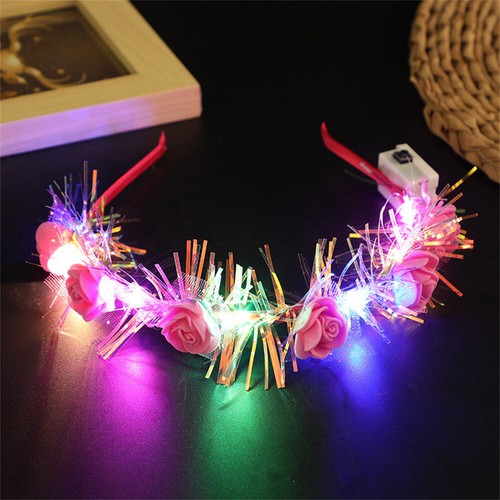 LED Flashing Flower Headband Women Girl Light Up Hair Wreath Garlands Headwear - Picture 14 of 19