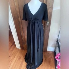 NWT Show Me Your Mumu Long Black Short Flowy Sleeve Dress Women Size XXS