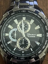 Geneva Platinum Men Watch #3322LC -Black Dial Silver Tone Stainless Steel Band