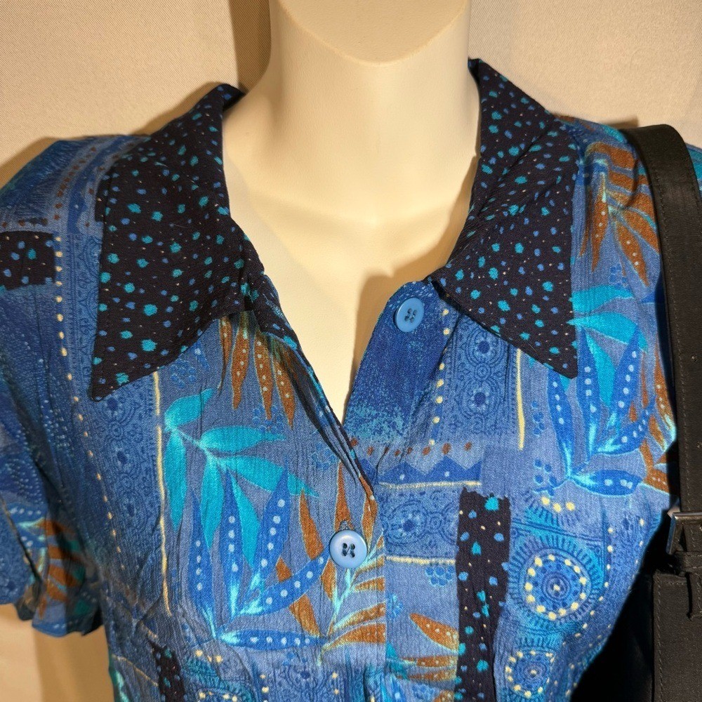 California Krush Blue Patchwork Button Front Shir… - image 2