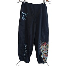 Pantalones cargo Ed Hardy Y2K para mujer Lg negros Dragon Tatoo utilitarios grunge ropa de calle