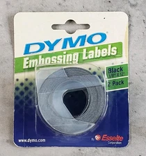 2pk Dymo Embossing Labels 3/8"x12' Black 99741 NEW Sealed