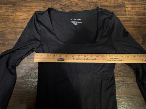 TAHARI Top XS Scoop Neck Pullover Stretch Double Layer Sleek Long Sleeve Black - Picture 5 of 6