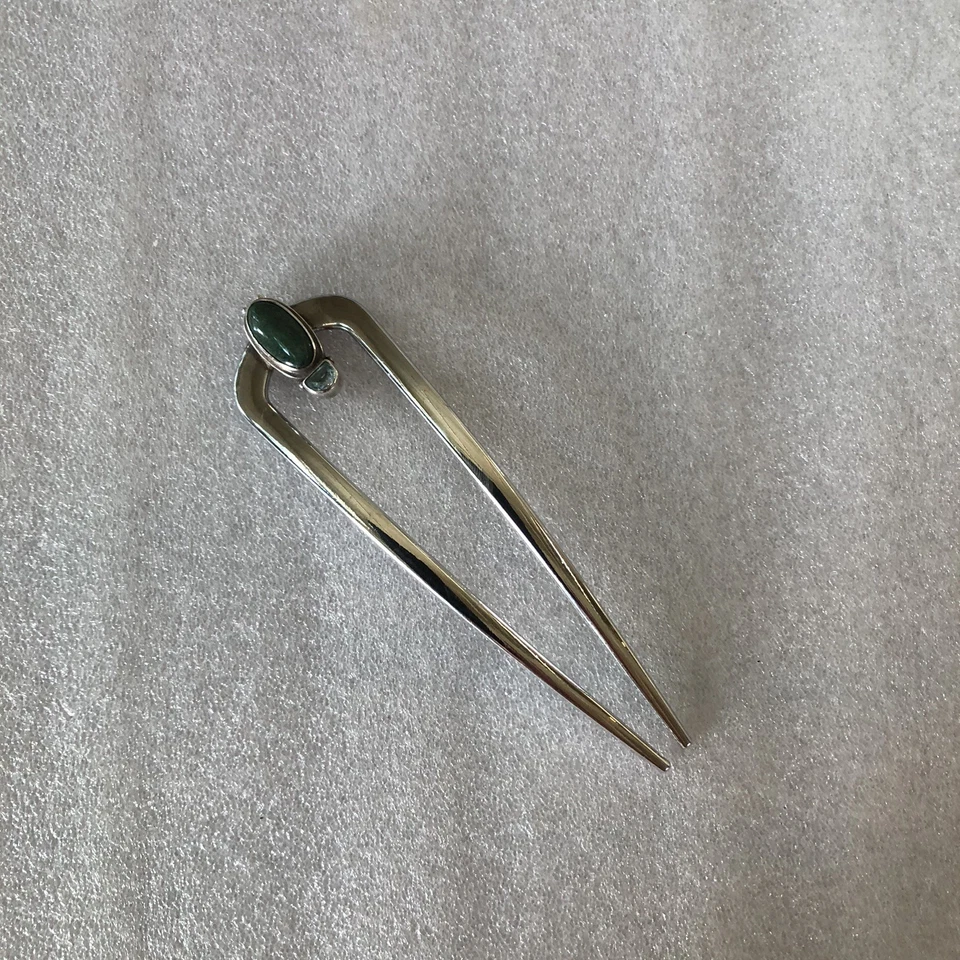 Vintage Jewelry 925 Silver/Turquoise on a 4 1/2” JIRIS French U-Pin Hairpin #H37 - Image 2 of 4