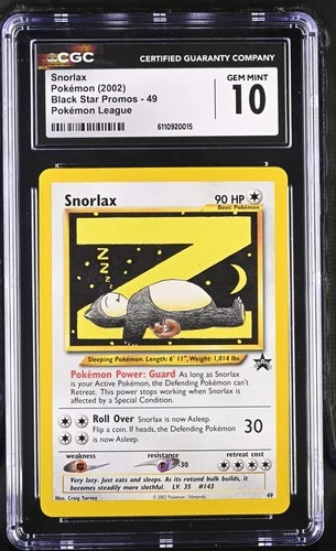 CGC 10 GEM MINT Snorlax 49 "Z" WOTC Black Star PROMO League Pokemon Card 015