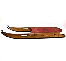 Antique Wood Iron Child’s Clipper Sled Red Folk Art Red Painted Decor Display