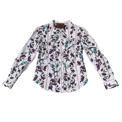 NEW Gentile Catone Purple Floral Cotton Button Front Blouse IT 40 / US 4