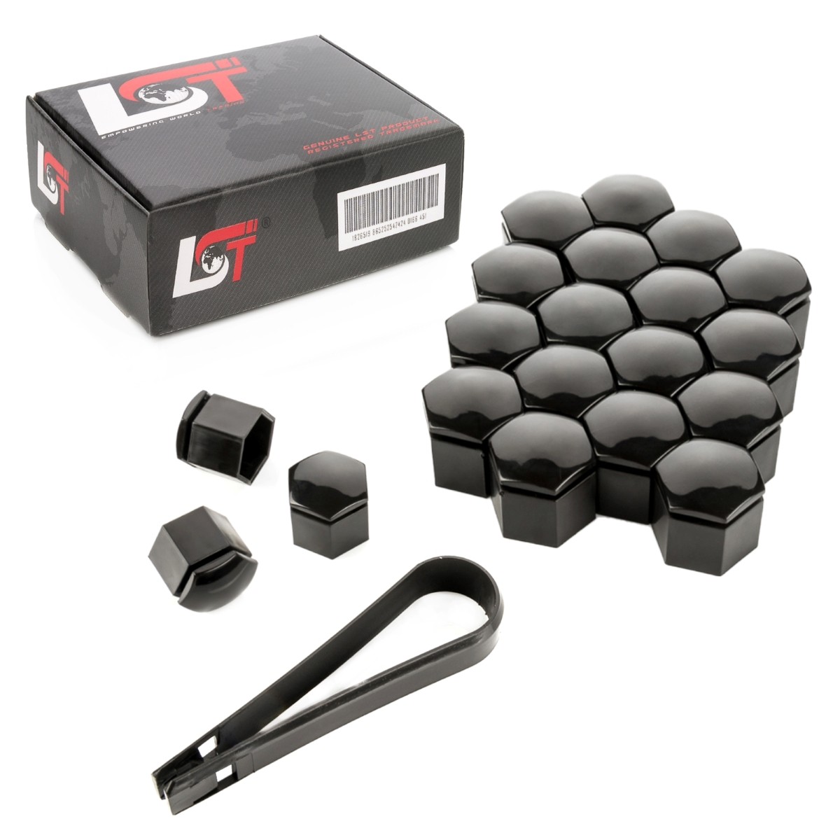 20X Wheel Nut Caps Hexagon 19 Mm Black Glossy For ALFA ROMEO