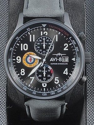 AVI-8 Hawker Hurricane Classic Black Dial Gray Strap 42mm 