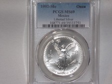 1992-MO PCGS MS69 1 ONZA MEXICO SILVER LIBERTAD * Only 1 Graded Higher *