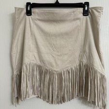 Francesca's mi ami Skirt Womens Large Khaki Faux Suede Fringe Mini Western
